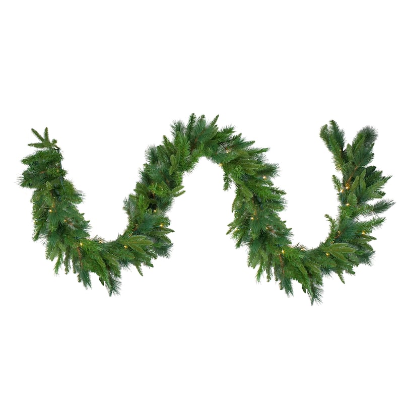 9'x14" LED Mixed Rosemary Pine Artificial Garl&Warm White Lights