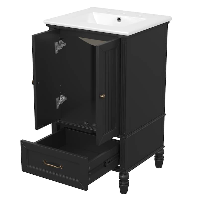 20" Bathroom Vanity with Sink, Bathroom Cabinet with Two Doors, Magnetic Door Stopper and Adiustable Foot Pads, A Drawer