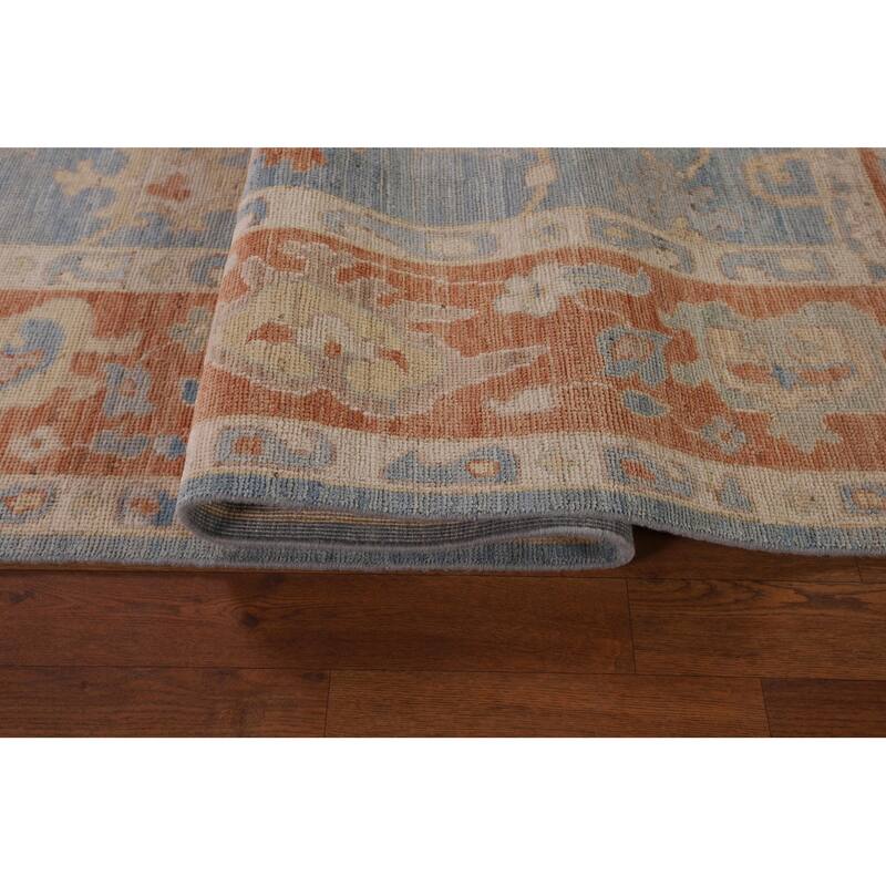 Floral Oushak Vegetable Dye Area Rug Handmade Blue Wool Carpet - 8'0" x 9'11"