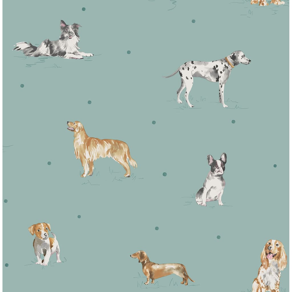 Fine Decor Delmar Blue Painted Dogs Wallpaper - N/A