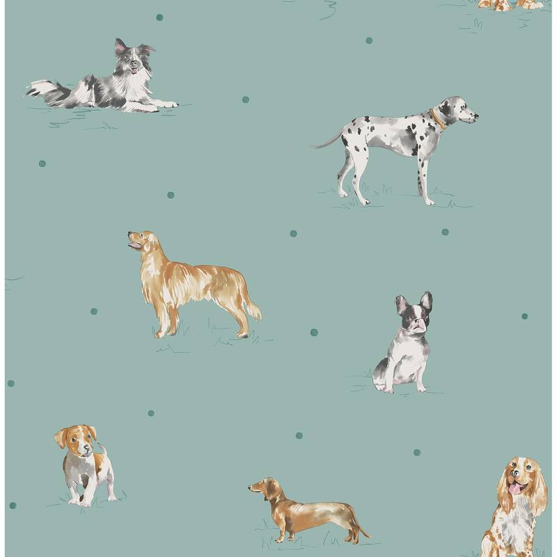 Fine Decor Delmar Blue Painted Dogs Wallpaper - N/A