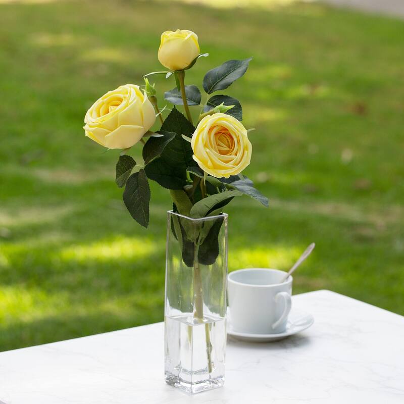 Enova Home Artificial Silk Rose Flower in Clear Glass Vase Faux Rose Flower with Vase For Home Office Decoration - N/A