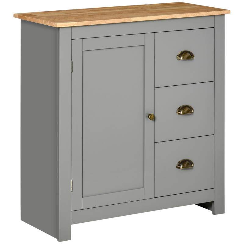 HOMCOM Modern Floor Cabinet, Storage Sideboard, Kitchen Buffet Table w/ Rubberwood Top, 3 Drawers and Cabinet