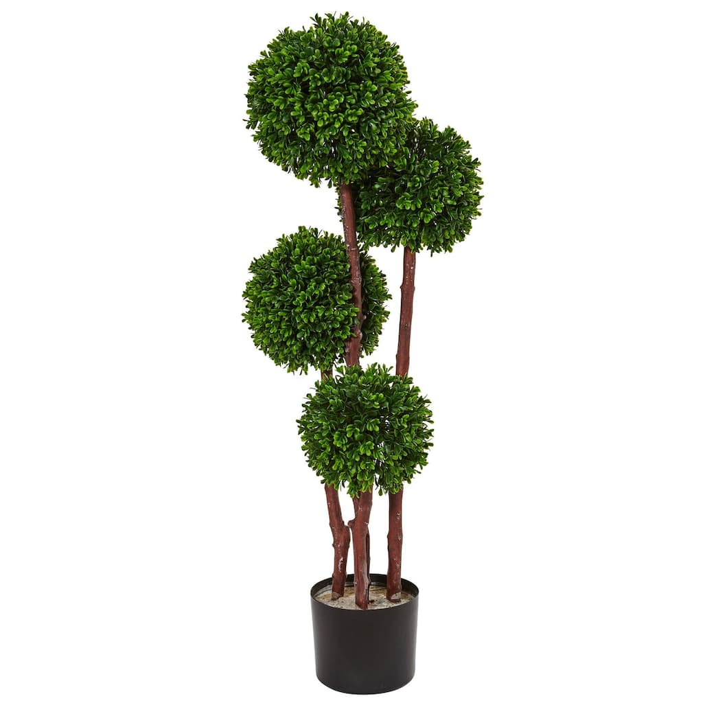Artificial Topiary Tree - 3ft City Sleek Faux Tree Indoor Outdoor Decor - UV Proof Accent Plant - Green - 31-40 Inches