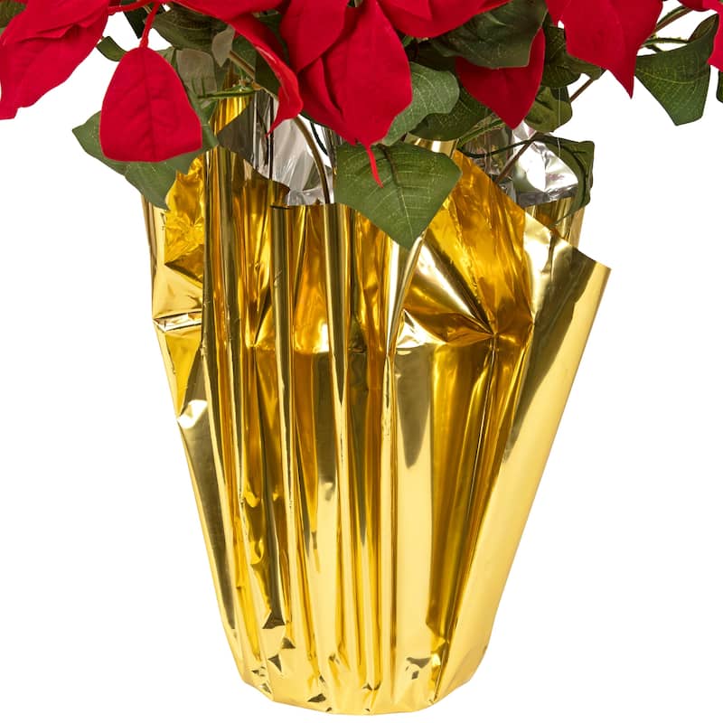 Artificial Christmas Poinsettia in a Wrapped Pot - 28" - Red and Gold