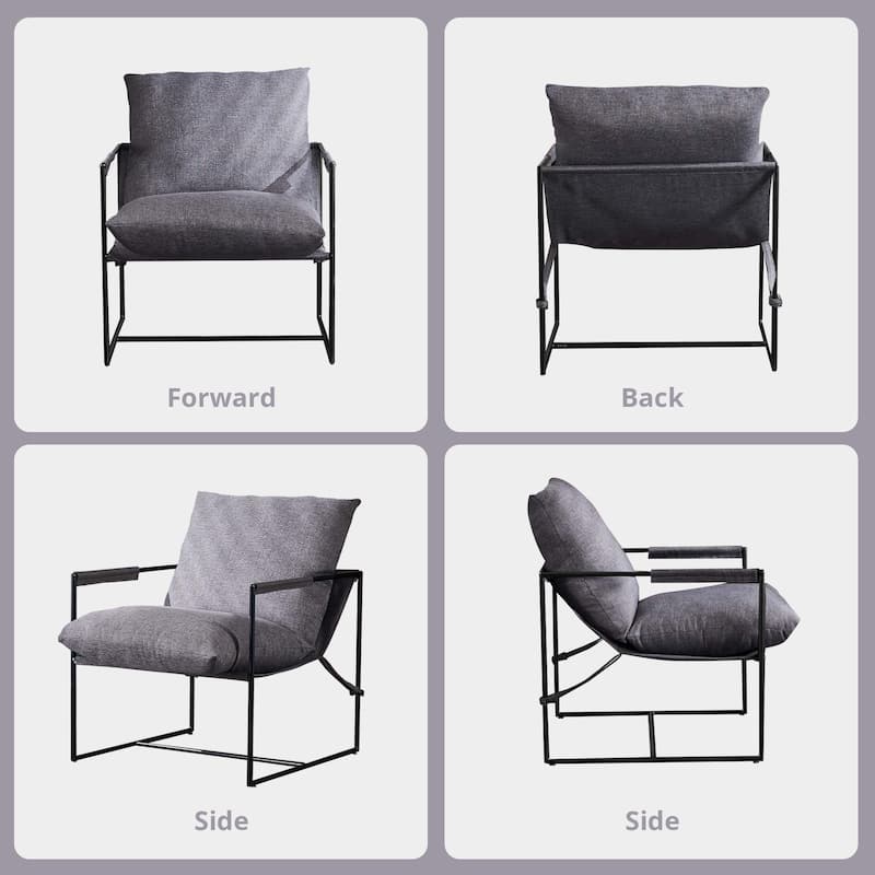 Modern Accent Linen Sling Chair with Metal Framed Soft Bag Cushion, Comfy Accent Chair for Living Room Office