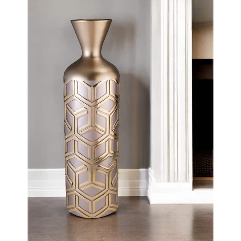 Polyresin Floor Vase, Geometric Cylinder Shape Watertight