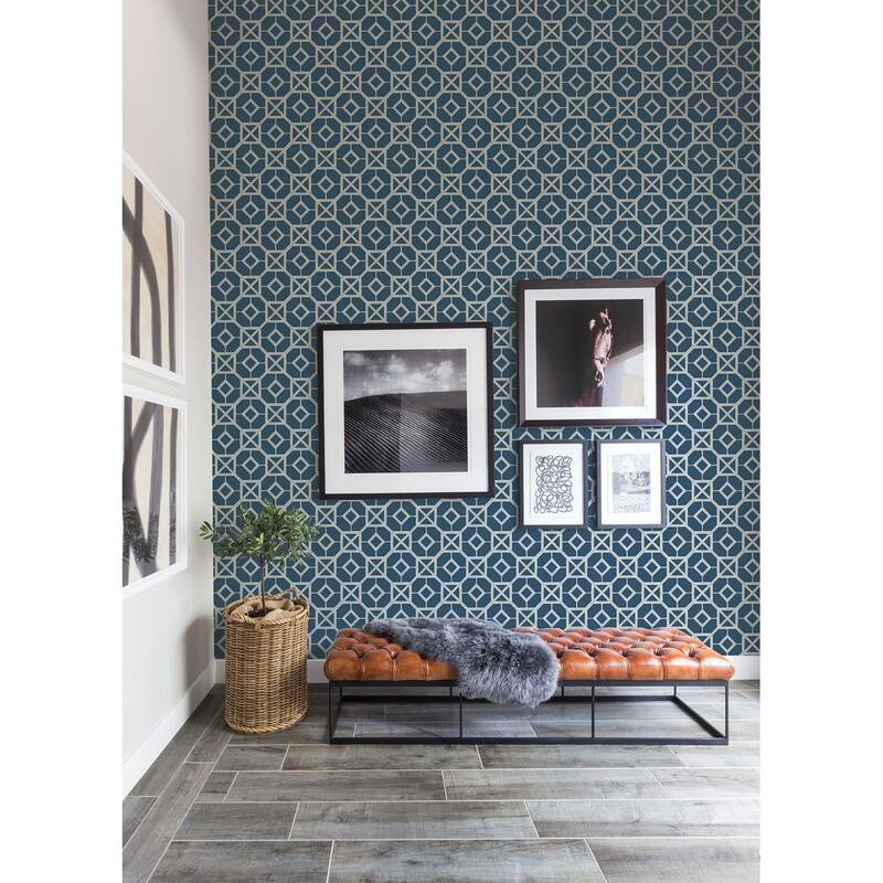 A-Street Prints Livia Dark Blue Trellis Wallpaper