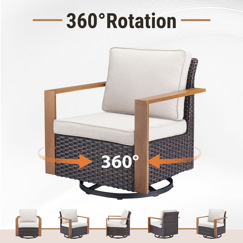 Meyreso Wicker Outdoor Patio Fire Pit Set with Swivel Gliders & 4.5-Inch Olefin Cushions