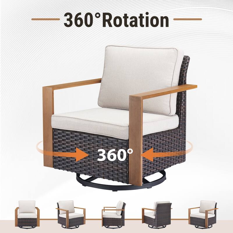 Meyreso Wicker Outdoor Patio Fire Pit Set with Swivel Gliders and Olefin Cushions