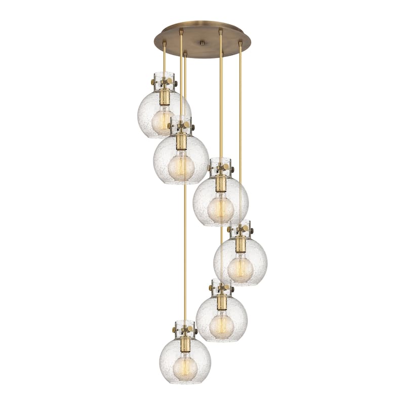 Innovations Lighting Newton Sphere - 6 Light 8" Cord Hung Multi Pendant - 14" Canopy - Brushed Brass/Seedy