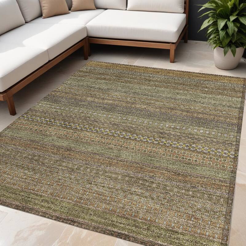 Pafi Stripe Weather Resistant Blended Style Outdoor Rug - 5' X 8' - Brown