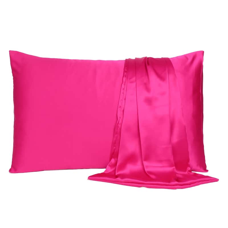 HomeRoots Fuchsia Dreamy Set Of 2 Silky Satin Standard Pillowcases - Pink - 20' X '26' X '1