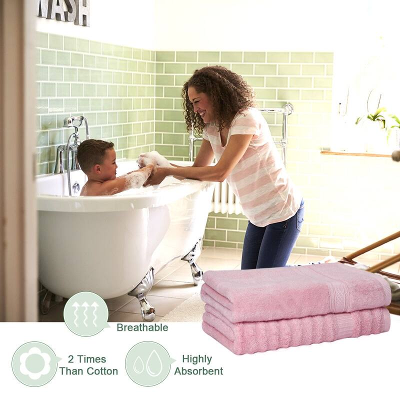 2 Pcs Absorbent Bath Towels 27 x 54 Inch - 70 x 140cm/27 x 54 inch - Pink - 70 x 140cm/27 x 54 inch