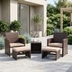 preview thumbnail 2 of 20, 5-Piece Outdoor Wicker Patio Furniture Set, PE Rattan Conversation Set with 2 Armchairs, 2 Ottomans, 1 Side Table & Cushions Brown