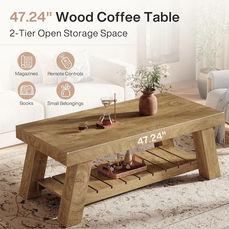 47.24" Rectangular Coffee Table, Farmhouse Wood Center Tables for Living Room