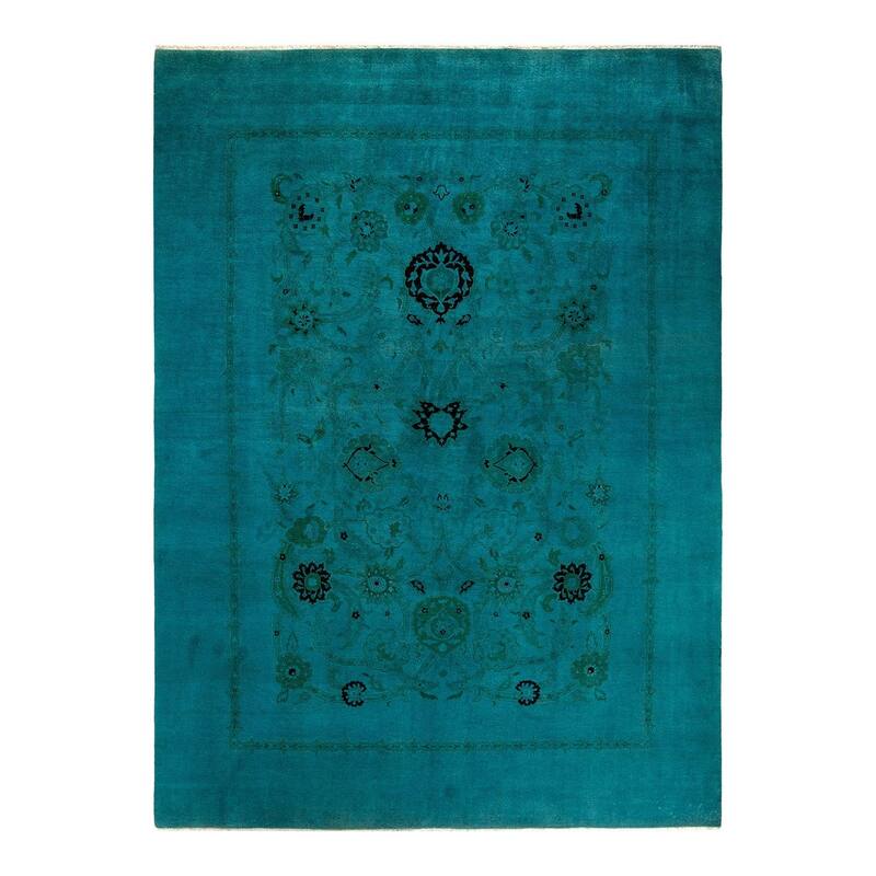 Overton Hand Knotted Wool Vintage Inspired Modern Contemporary Overdyed Blue Area Rug - 9' 0" x 12' 1"