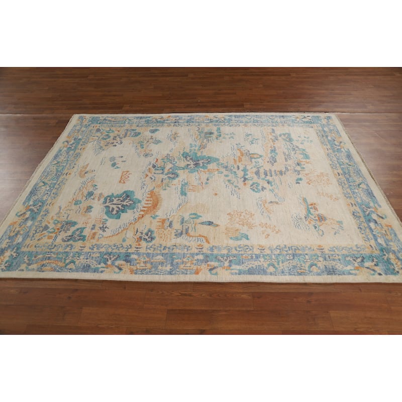Vegetable Dye Art Deco Turkish Rug Handmade Wool Carpet - 5'0"x 6'9"