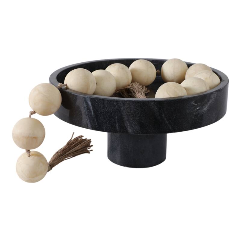 Marble Decorative Bowl Modern Pedestal Base Organizer - 6" Black - 12" x 12" x 6"