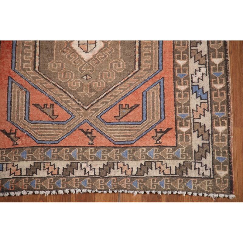 Hand Knotted Oriental 100% Wool Carpet Traditional Tribal Coral Hamedan Runner Rug - 13' 2'' X 3' 5''
