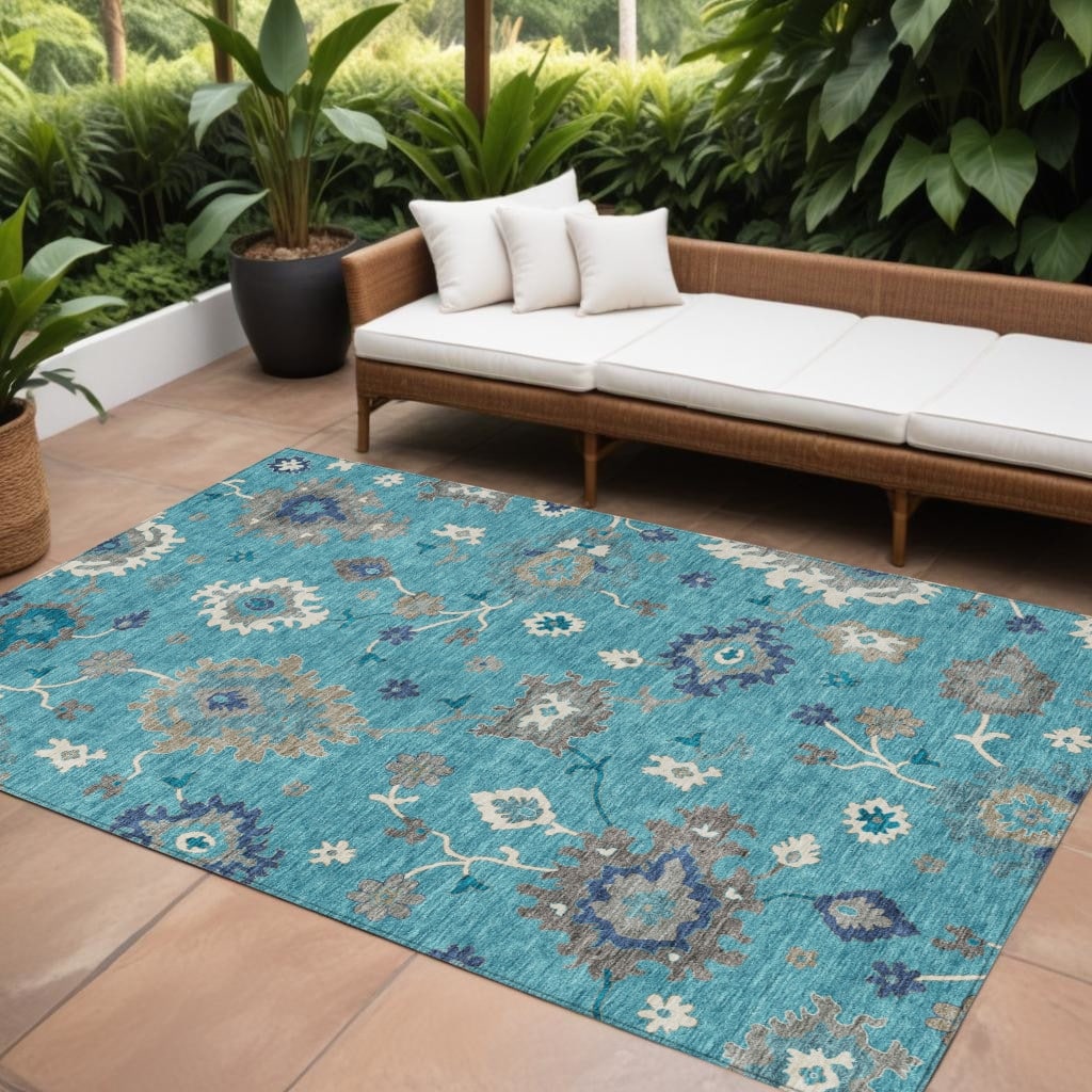 HomeRoots Floral Traditional Rectangle Outdoor Rug