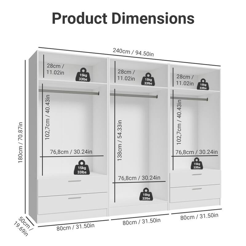 MADESA 6 Doors 4 Drawers Wardrobe Set Bedroom Storage Cabinet