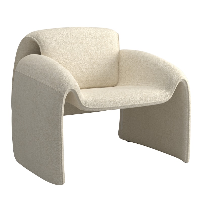 Maratea Round Arm Accent Chair and Ottoman by iNSPIRE Q Modern - Chair Only - Ivory Boucle