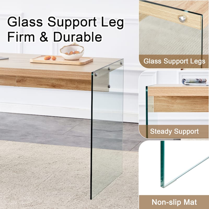 Modern Dining Set with Tempered Glass Legs & Fabric Chairs