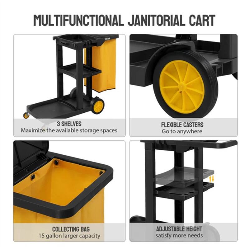 3 Tier Shelf Janitorial Cart Small 500lbs Capacity Commercial Cleaning Cart