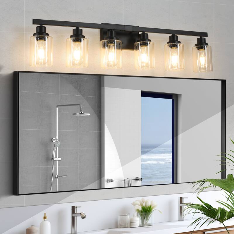 37" 6-Light Vanity Light with Clear Glass Shades, Modern Iron Metal Bathroom Wall Fixture for Mirror(No Bulbs) - Black