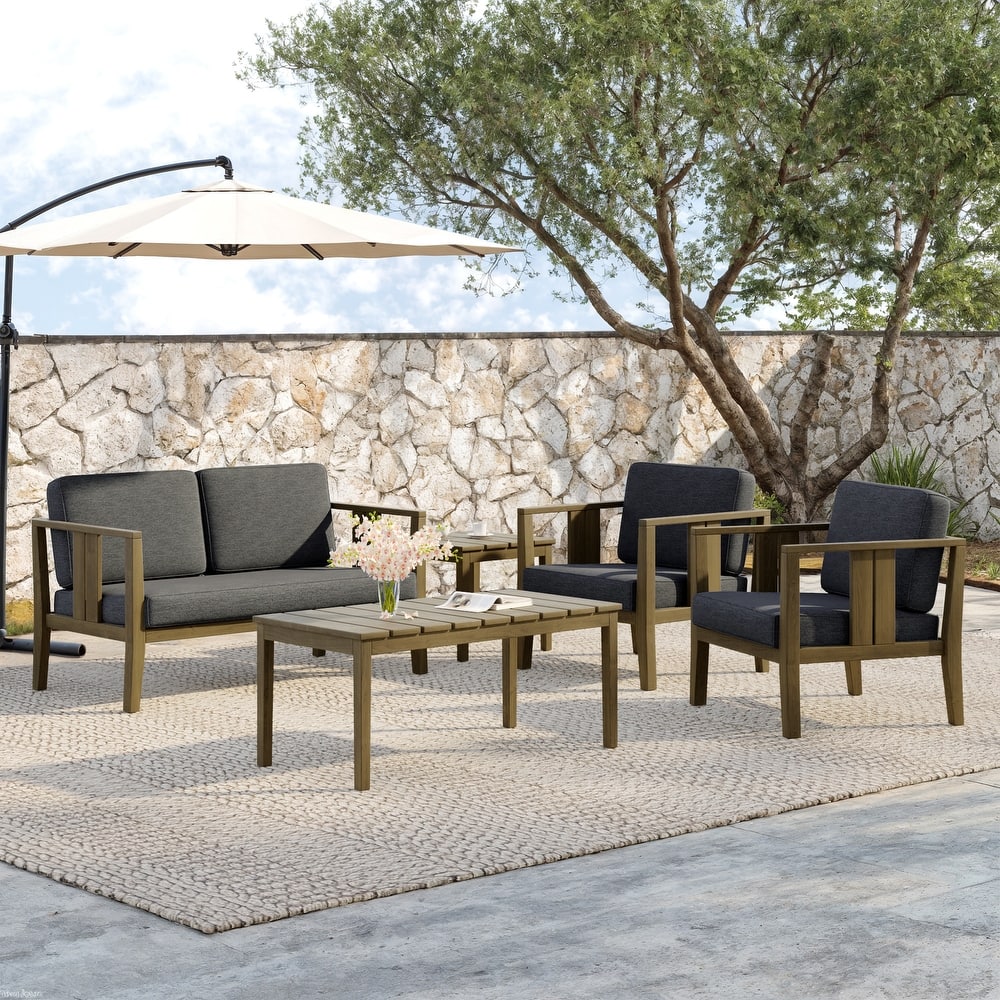 5-Piece Teak Wood Outdoor Conversation Set