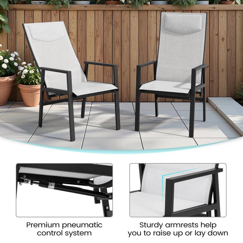 9-Piece Set Outdoor Extendable Patio Dining Table with Pneumatic Adjustable Folding Dining Chairs
