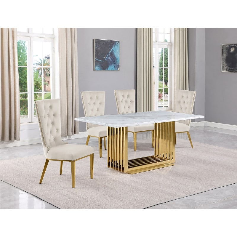Best Quality Furniture D310/1-SC330-7 Dining Set with 68" White Marble Top