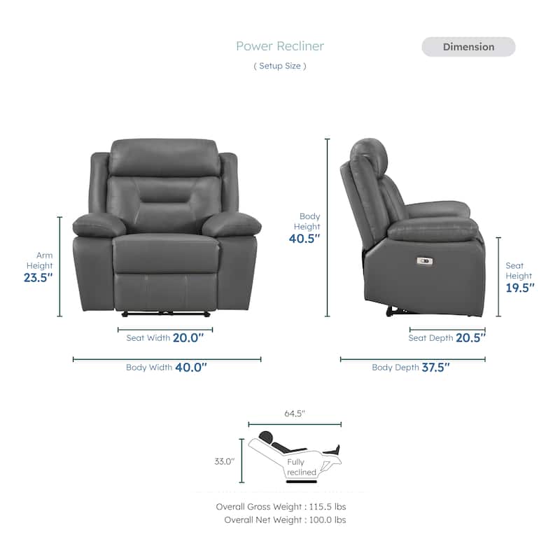 Garrey Leather 3-Piece Power Double Reclining Living Room Sofa Set