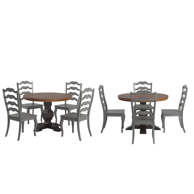 Ronda 45" Round Solid Wood Top Dining Set with French Ladder Back Chairs