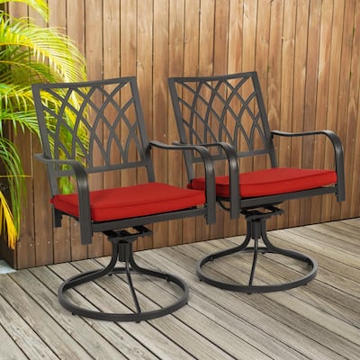 Patio 2-Piece Dining Chairs, Outdoor Swivel Chairs with Red Cushions