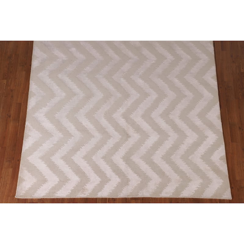 Chevron Style Modern Indian Area Rug Hand-Knotted Wool Carpet - 6'0"x 8'9"