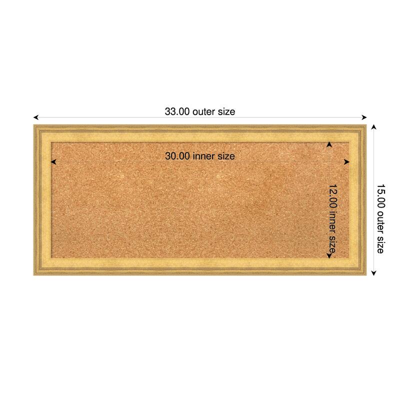Owen Gold Wood Framed Cork Board - Bulletin Board, Organization Board, Pin Board - Natural - 33 x 15 in