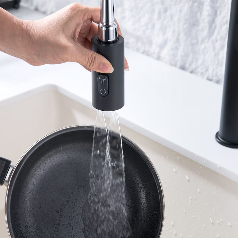 Kitchen Sink Faucet with Pull Down Sprayer, 18.46"H Commercial Kitchen Faucet for Sink, Solid Brass Digital Display