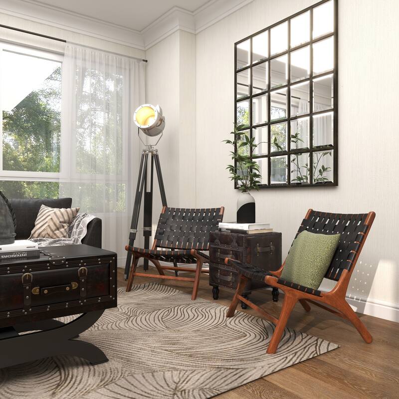 Wood Handmade Woven Accent Chair - Set of 2 Black - Roche River Decor