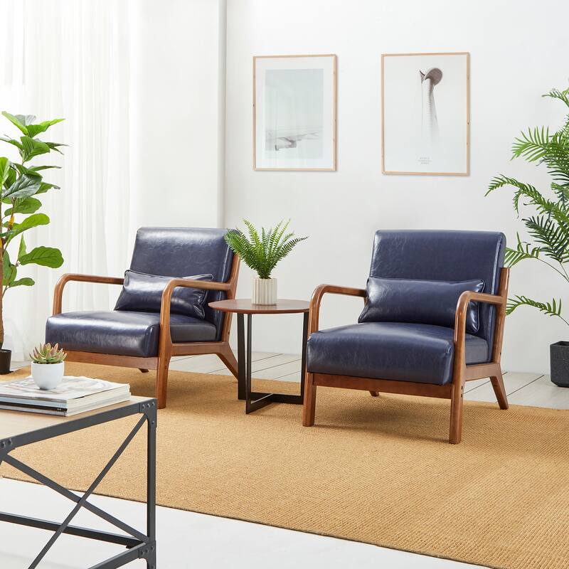 Glitzhome Set of 2 30.75"H Mid-Century Modern PU Leather Accent Chairs with Cushion - 25.75"W x 33.75"D x 30.75"H