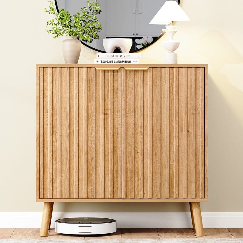 Fluted Storage Cabinet, Free Standing Buffet, Wood Sideboard