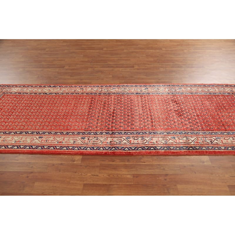 All-Over Boteh Botemir Persian Runner Rug Handmade Wool Carpet - 3'6" x 10'2"