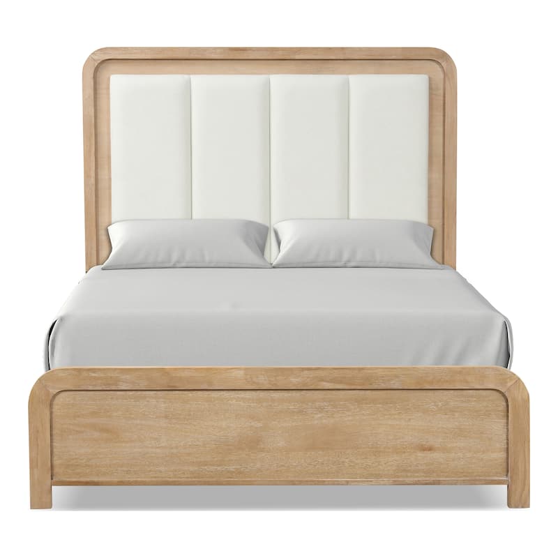 Furniture of America Elowyn 4-Piece Natural Solid Wood Panel Bedroom Set with Upholstered Headboard