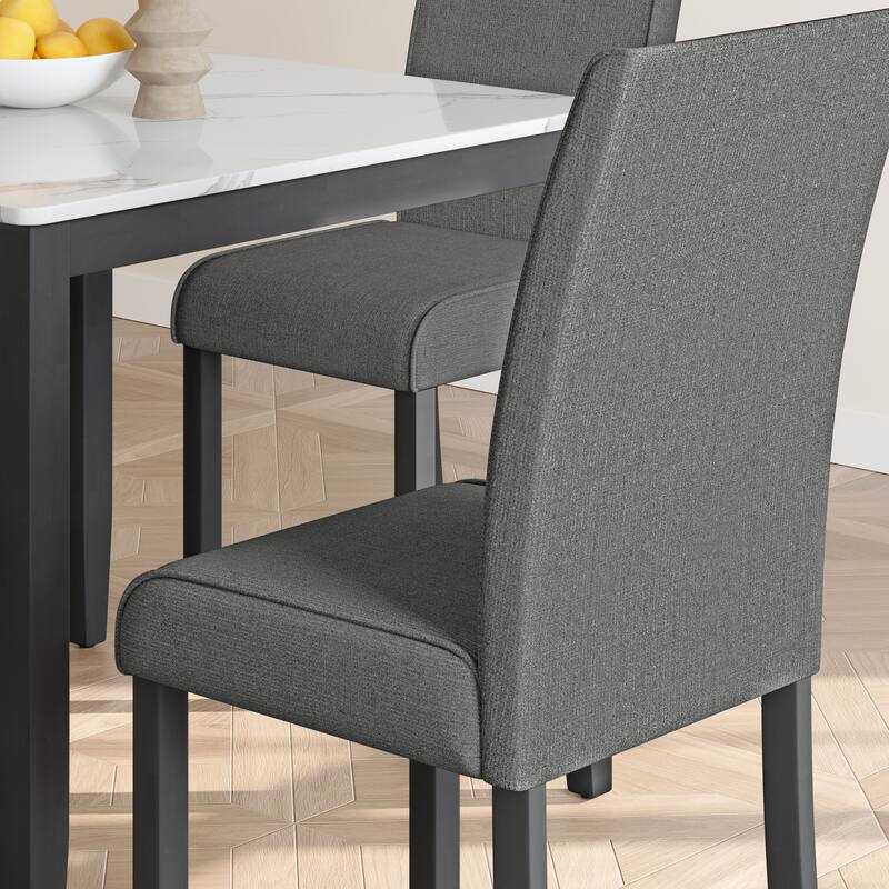 Corvus Fowey 5-piece Dining Set, Marble Sticker MDF Table and 4 Upholstered Chairs