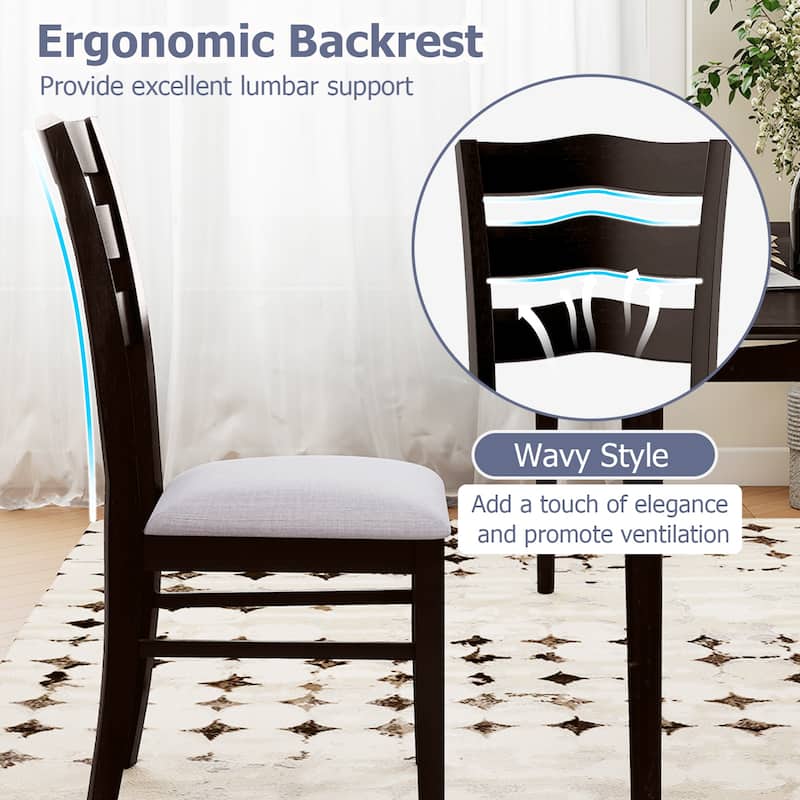 Gymax Dining Chairs Set of 4 Fabric Rubber Wood Legs Padded Seat Wavy