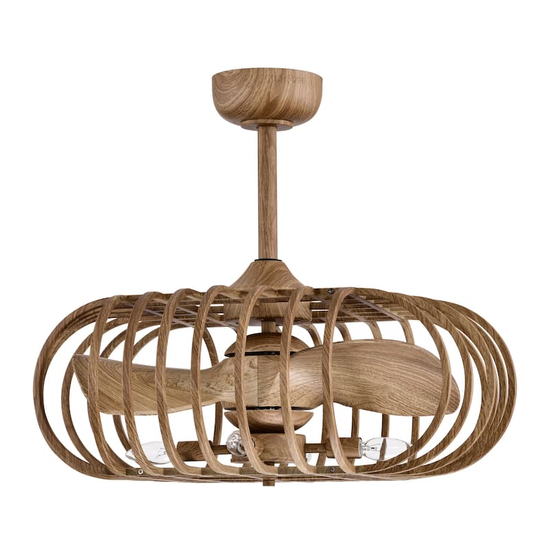 Oren 27 Inch Wood Grain Farmhouse Style Fandelier with Remote