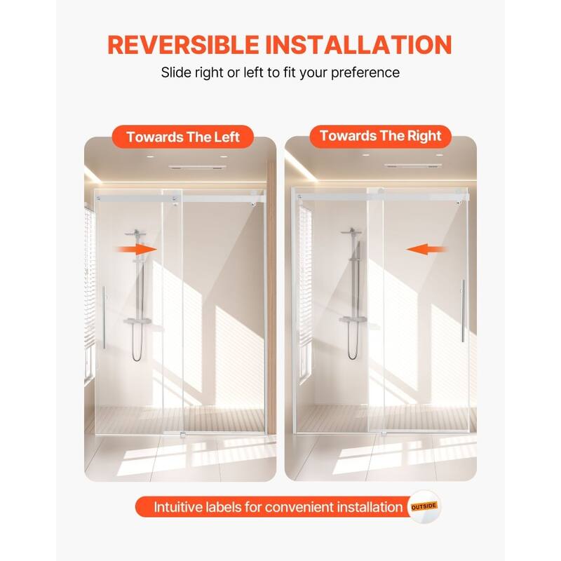 Chrome Frameless Sliding Shower Door Double with Aluminum Rail - 59 x 75 x 5 in