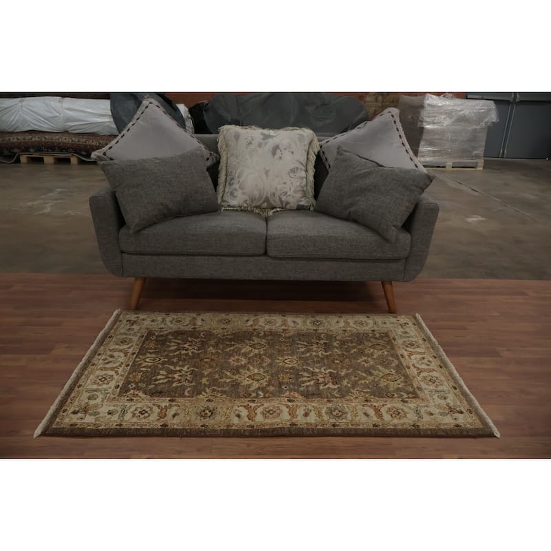 Hand Knotted Oriental 100% Wool Carpet Traditional Floral Brown Peshawar Area Rug - 5' 2'' X 3' 0''