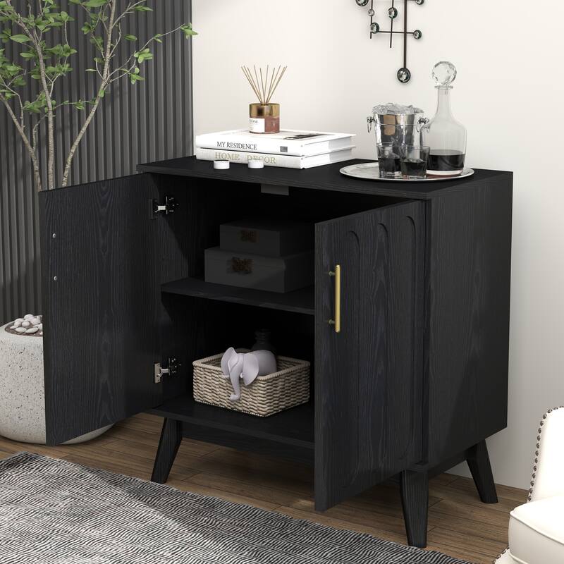 Fluted Cabinet Buffet Cabinet Accent Cabinet with Outlet Hole, Wood Grain Storage Cabinet with Adjustable Shelves